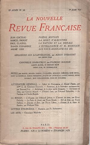 Bild des Verkufers fr La Nouvelle Revue Franaise Juin 1925 N 141 zum Verkauf von Librairie Lalibela