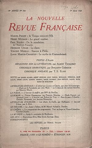 Imagen del vendedor de La Nouvelle Revue Franaise Mai 1927 N 164 a la venta por Librairie Lalibela