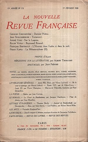 Image du vendeur pour La Nouvelle Revue Franaise Fvrier 1928 N 173 mis en vente par Librairie Lalibela