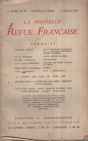 Seller image for La Nouvelle Revue Franaise Juillet 1919 N 70 for sale by Librairie Lalibela