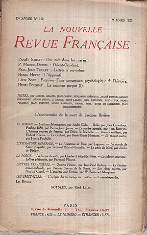 Bild des Verkufers fr La Nouvelle Revue Franaise Mars 1926 N 150 zum Verkauf von Librairie Lalibela