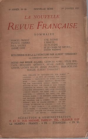 Image du vendeur pour La Nouvelle Revue Franaise Janvier 1921 N 88 mis en vente par Librairie Lalibela