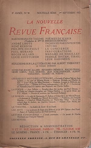 Seller image for La Nouvelle Revue Franaise Septembre 1921 N 96 for sale by Librairie Lalibela