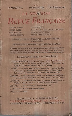 Bild des Verkufers fr La Nouvelle Revue Franaise Dcembre 1923 N 123 zum Verkauf von Librairie Lalibela