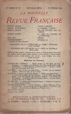Seller image for La Nouvelle Revue Franaise Fvrier 1924 N 125 for sale by Librairie Lalibela