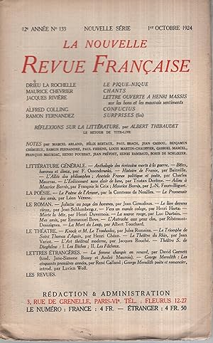 Imagen del vendedor de La Nouvelle Revue Franaise Octobre 1924 N 133 a la venta por Librairie Lalibela