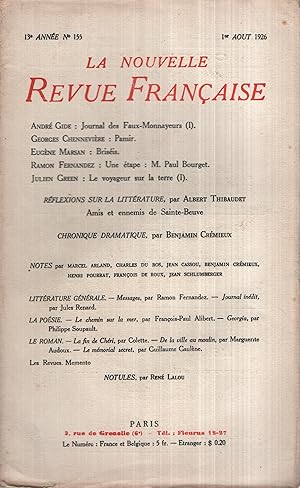 Imagen del vendedor de La Nouvelle Revue Franaise Aot 1926 N 155 a la venta por Librairie Lalibela