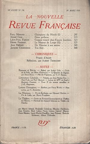Seller image for La Nouvelle Revue Franaise Mars 1930 N 198 for sale by Librairie Lalibela