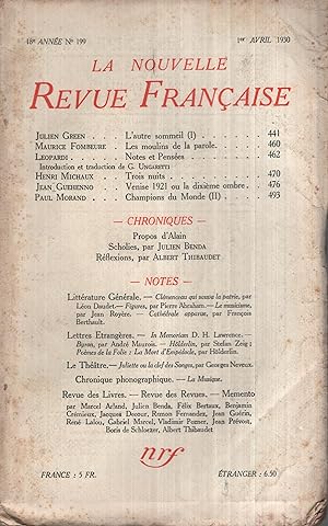 Seller image for La Nouvelle Revue Franaise Avril 1930 N 199 for sale by Librairie Lalibela
