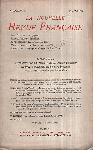 Imagen del vendedor de La Nouvelle Revue Franaise Avril 1927 N 163 a la venta por Librairie Lalibela