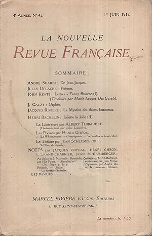 Image du vendeur pour La Nouvelle Revue Franaise Juin 1912 N 42 mis en vente par Librairie Lalibela