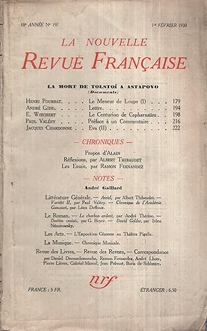 Image du vendeur pour La Nouvelle Revue Franaise Fvrier 1930 N 197 mis en vente par Librairie Lalibela