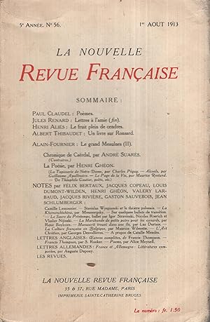 Seller image for La Nouvelle Revue Franaise Aot 1913 N 56 for sale by Librairie Lalibela