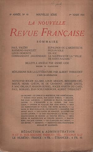 Seller image for La Nouvelle Revue Franaise Mars 1921 N 90 for sale by Librairie Lalibela
