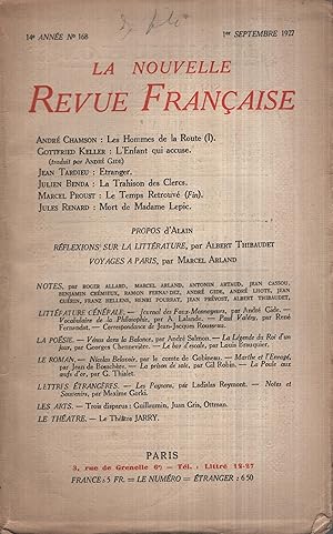 Imagen del vendedor de La Nouvelle Revue Franaise Septembre 1927 N 168 a la venta por Librairie Lalibela