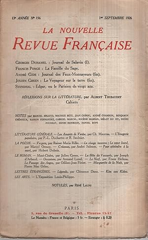 Imagen del vendedor de La Nouvelle Revue Franaise Septembre 1926 N 156 a la venta por Librairie Lalibela