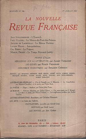 Image du vendeur pour La Nouvelle Revue Franaise Juillet 1927 N 166 mis en vente par Librairie Lalibela