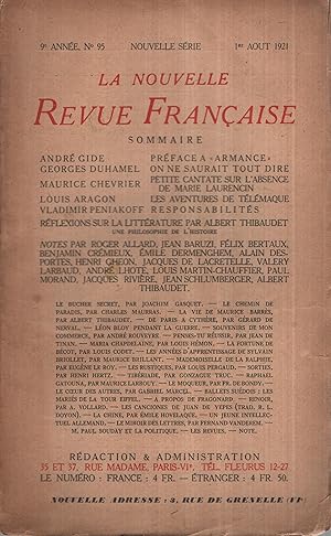 Bild des Verkufers fr La Nouvelle Revue Franaise Aot 1921 N 95 zum Verkauf von Librairie Lalibela