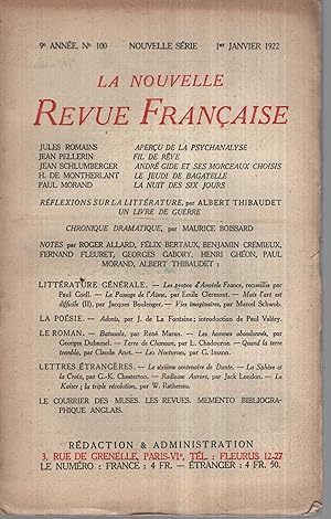 Image du vendeur pour La Nouvelle Revue Franaise Janvier 1922 N 100 mis en vente par Librairie Lalibela