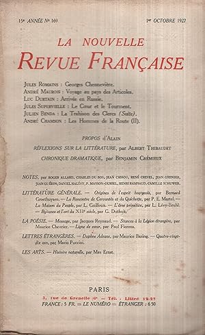 Bild des Verkufers fr La Nouvelle Revue Franaise Octobre 1927 N 169 zum Verkauf von Librairie Lalibela