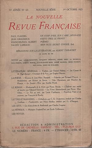 Bild des Verkufers fr La Nouvelle Revue Franaise Octobre 1923 N 121 zum Verkauf von Librairie Lalibela