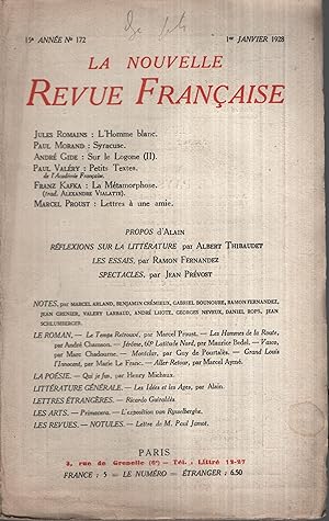 Bild des Verkufers fr La Nouvelle Revue Franaise Janvier 1928 N 172 zum Verkauf von Librairie Lalibela