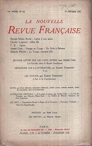 Imagen del vendedor de La Nouvelle Revue Franaise Fvrier 1927 N 161 a la venta por Librairie Lalibela