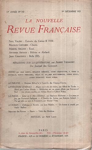 Seller image for La Nouvelle Revue Franaise Dcembre 1925 N 147 for sale by Librairie Lalibela