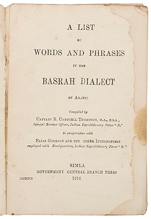 Bild des Verkufers fr A List of Words and Phrases in the Basrah Dialect of Arabic. zum Verkauf von Antiquariat INLIBRIS Gilhofer Nfg. GmbH