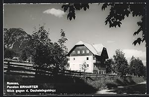 Bild des Verkufers fr Ansichtskarte Ramsau am Dachstein, Pension Erharter mit Blick gegen das Dachsteingebirge zum Verkauf von Bartko-Reher