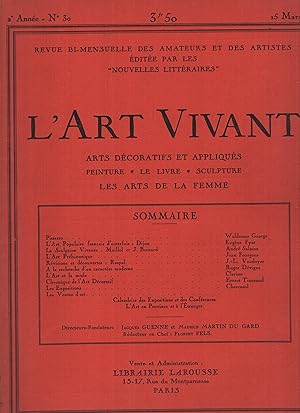 Image du vendeur pour L'Art vivant; arts dcoratifs et appliqus; peinture; le livre; sculpture; les arts de la femme. Revue bi-mensuelle des amateurs et des artistes; 2eme anne, N 30, 15 mars 1926 mis en vente par Librairie Lalibela