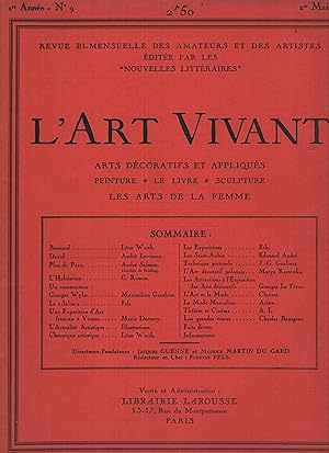 Seller image for L'Art vivant; arts dcoratifs et appliqus; peinture; le livre; sculpture; les arts de la femme. Revue bi-mensuelle des amateurs et des artistes; 1ere anne, N 9, 1 mai 1925 for sale by Librairie Lalibela