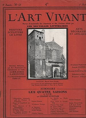 Bild des Verkufers fr L'Art vivant; arts dcoratifs et appliqus; peinture; le livre; sculpture; les arts de la femme. Revue bi-mensuelle des amateurs et des artistes; 3eme anne, N 63, 1 aot 1927 zum Verkauf von Librairie Lalibela