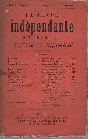 Image du vendeur pour La Revue indpendante n 52 fvrier 1891 mis en vente par Librairie Lalibela