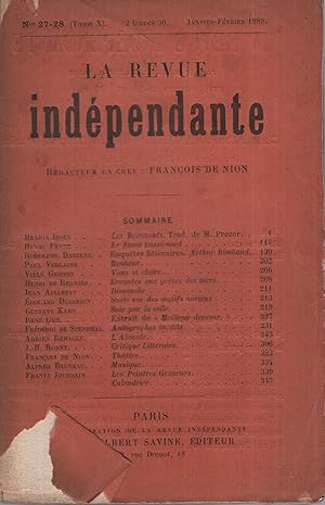 Image du vendeur pour La Revue indpendante no 27-28 (Tome X) Janvier-Fvrier 1889 mis en vente par Librairie Lalibela