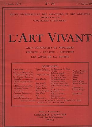 Imagen del vendedor de L'Art vivant; arts dcoratifs et appliqus; peinture; le livre; sculpture; les arts de la femme. Revue bi-mensuelle des amateurs et des artistes; 1ere anne, N 1, 1 janvier 1925 a la venta por Librairie Lalibela