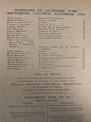 Image du vendeur pour Vers et prose N15 de la troisime anne septembre - octobre - novembre 1908 mis en vente par Librairie Lalibela