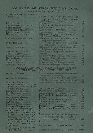 Image du vendeur pour Vers et Prose Tome XXIX & XXX Avril-juin 1912 & juillet -septembre 1912 mis en vente par Librairie Lalibela