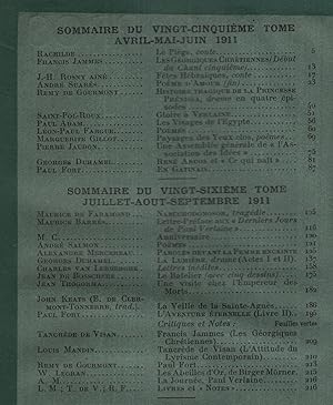 Seller image for Vers et Prose Tome XXV et XXVI avril  septembre 1911 for sale by Librairie Lalibela