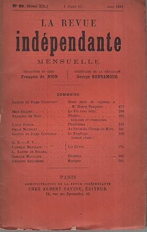 Bild des Verkufers fr La Revue indpendante n 5- juin 1891 zum Verkauf von Librairie Lalibela