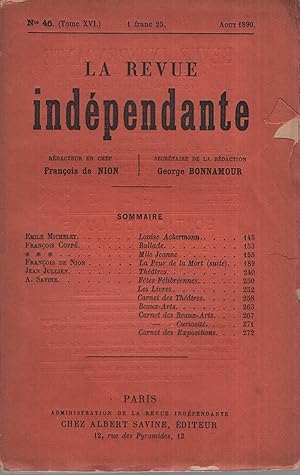 Image du vendeur pour La Revue indpendante n 46 aot 1890 mis en vente par Librairie Lalibela