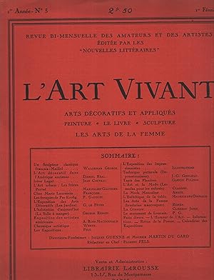 Image du vendeur pour L'Art vivant; arts dcoratifs et appliqus; peinture; le livre; sculpture; les arts de la femme. Revue bi-mensuelle des amateurs et des artistes; 1ere anne, N 3, 1 fvrier 1925 mis en vente par Librairie Lalibela