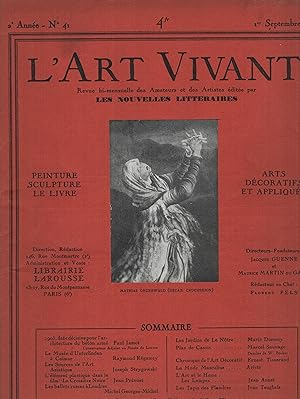 Seller image for L'Art vivant. Revue bi- mensuelle des Amateurs et des Artistes par les nouvelles littraires. N41 du 1 septembre 1926. for sale by Librairie Lalibela