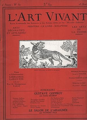 Seller image for L'Art vivant; arts dcoratifs et appliqus; peinture; le livre; sculpture; les arts de la femme. Revue bi-mensuelle des amateurs et des artistes; 2eme anne, N 32 15 avril 1926 for sale by Librairie Lalibela