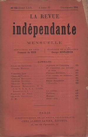 Imagen del vendedor de La Revue indpendante n 62 dcembre 1891 a la venta por Librairie Lalibela