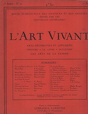 Bild des Verkufers fr L'Art Vivant 1re anne N11 1 juin 1925 zum Verkauf von Librairie Lalibela