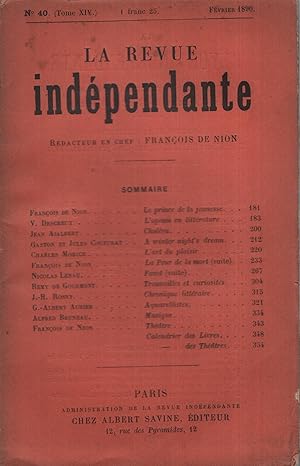 Image du vendeur pour La Revue indpendante no 40 (Tome XIV) Fvrier 1890 mis en vente par Librairie Lalibela