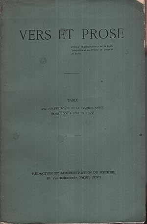 Image du vendeur pour Vers et prose table des quatre tomes de la seconde anne (mars 1906  fvrier 1907) mis en vente par Librairie Lalibela