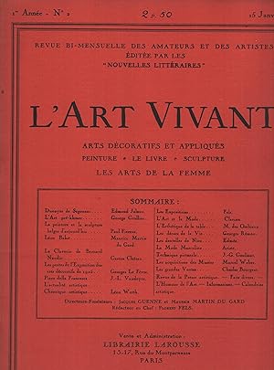 Image du vendeur pour L'Art vivant; arts dcoratifs et appliqus; peinture; le livre; sculpture; les arts de la femme. Revue bi-mensuelle des amateurs et des artistes; 1ere anne, N 2 15 janvier 1925 mis en vente par Librairie Lalibela