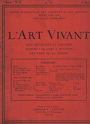 Imagen del vendedor de L'Art vivant; arts dcoratifs et appliqus; peinture; le livre; sculpture; les arts de la femme. Revue bi-mensuelle des amateurs et des artistes; 1ere anne, N 16, 15 aout 1925 a la venta por Librairie Lalibela